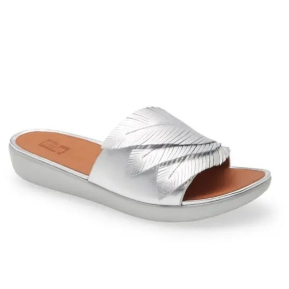 Fitflop Sola Silver Slide Leather Sandals Women’s Size 11 Feather Comfortable - Picture 1 of 9